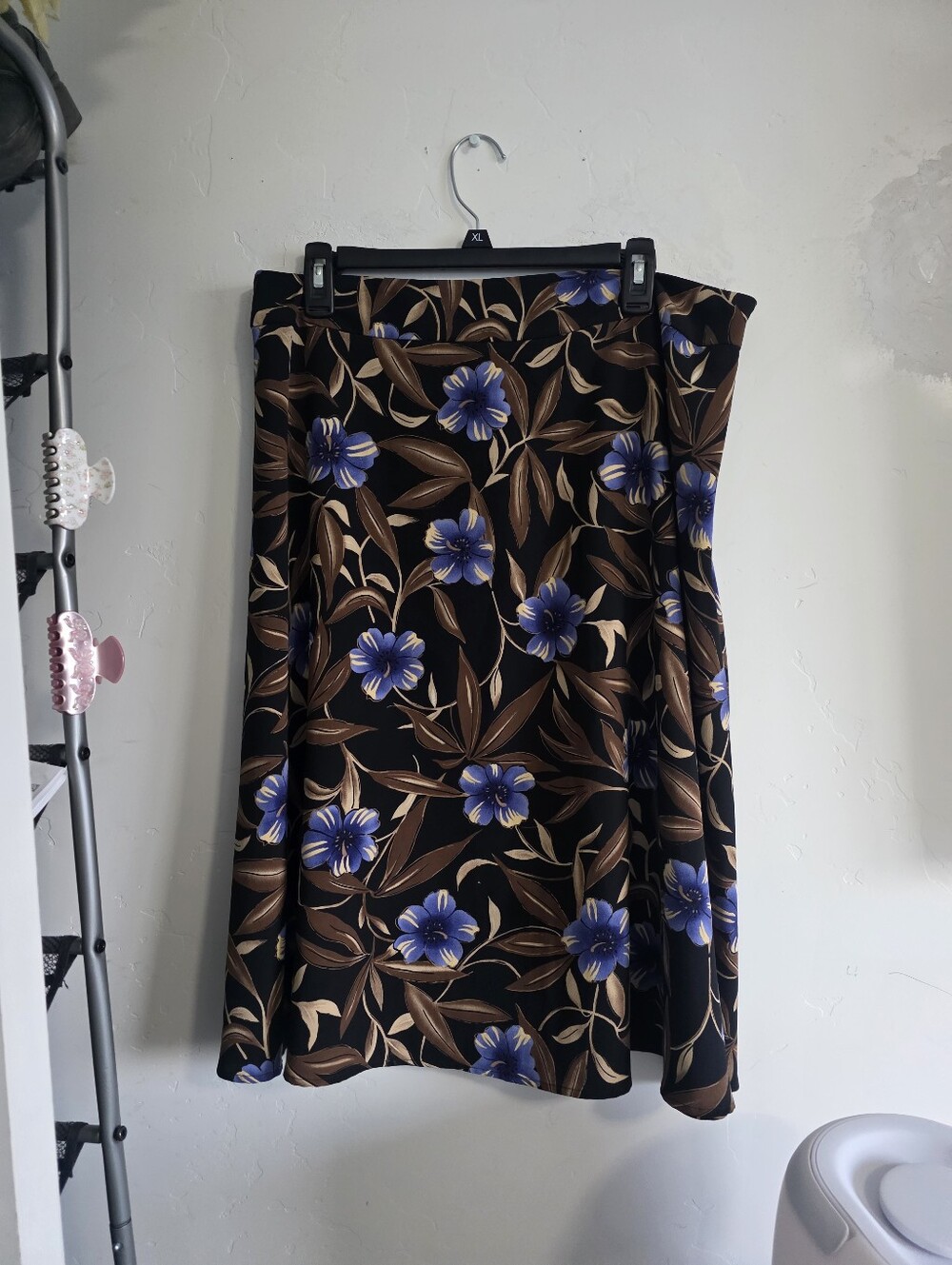 Sag Harbor Black A-Line Skirt with Blue Floral Print